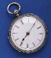 TASCHENUHRTASCHENUHR OFFEN, ENGLAND, HALLMARK VON CHESTER 1891, SILBER, TIEFE SCHMUCKGRAV. (BLÜTEN U. RANKENDEKOR), EMAILBL. FEIN HAARR., M. LUPE ...