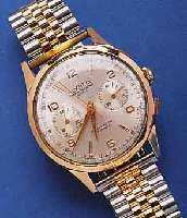 OLYMPIC ARMBANDCHRONOGRAPH, SCHWEIZ UM 1948, ROSE-G. 750/000, BODEN U. GLASR. GEDR., METALLCUV. ZUR ARMIERUNG (GEH. DELLIG/TEILW. AUS REP.-GRÜNDEN ...