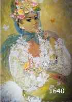 WEDEL, SILVIA VON, BIBERACH, 20. JH. GOUACHE MIT TEXTILIEN, ELEGANTE DAME MIT BLUMEN UND SCHMETTERLINGEN, BLUMEN, HUT UND BLUSE MIT STOFFBLUMEN ...