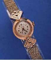 DOXA DAMENGOLDBANDUHR, SCHWEIZ, RG 585/000 INCL. RG-FLECHTB., SICHERHEITSKETTCHEN, UM 1950, VERS. BLATT, FORMANKERW., 17 ST., HAND- AUFZUG, ...