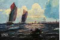 JENJENSEN, ALFRED, 1903-1981, SEGEL- UND FISCHERBOOTE VOR HAFENSTADT, ÖL/LWD, RE. U. SIGN., CA. 55 X 75 CM, R.