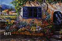 MONOGRAMMIST R.H., 2. HÄLFTE 20. JH., SÜDLICHE LANDSCHAFT MIT HÄUSERANSICHT MIT BLUMENGARTEN, ÖL/LWD., 60 X 90 CM, RAHMEN