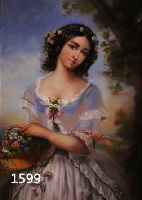EMY, JOSEPHINE, 19. JAHRHUNDERT, PASTELL- ZEICHNUNG, JUNGE FRAU MIT BLUMENKORB, GUTE QUALITÄT, 45 X 37 CM, ALTER RAHMEN, GLAS UNTEN AN DER ECKE ...