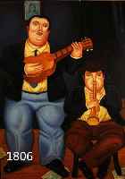 UNUNBEK. KÜNSTLER NACH BOTERO, ZWEI MUSIKER, ÖL/MALKARTON, CA. 58X49 CM, R.