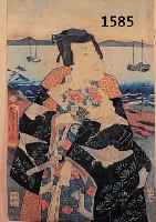 TOYOKUNI II, FARBHOLZSCHNITT, 19. JH., SCHAUSPIELER MIT FÄCHER UND SCHWERT, AUSGE- BLEICHT, ALTERSBEDINGT L. FLECKIG, 35,5 X 22,5 CM, MIN. BESCH.