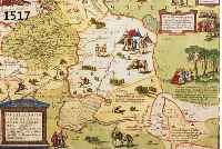 KUPKUPFERSTICH, UM 1580, KOLORIERT, RUßLAND MIT MOSKAU, DAT. 1562, 34,5 X 43 CM, BUGFALTE, GEBRÄUNT