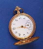 DAMENTADAMENTASCHEN/ANHÄNGEUHR SAVONETTE, ROSE-G. 750/000, SCHWEIZ UM 1902, RUNDUMGRAV., BLÜTEN- DEKOR, VERSCHL. MONOGR. AB, EMAILBL. M. KL. ...