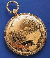 HERREHERRENTASCHENUHR OFFEN, SCHWEIZ UM 1845, GG 750/000, RAND WIE PENDANT U. ORIG.-BÜGEL RELIEFIERT, EMAILBL., GEBL. STIL-FORM-ZEIGER, SIGN. ...