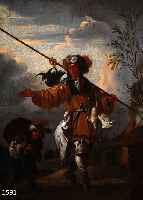 ZUSCHREIBUNG: JOHANN HEINRICH SCHÖNFELD, 1609-1684, BEDEUTENDER VERTRETER DES SÜD- DEUTSCHEN BAROCK, HIER: FLIEHENDER MARODEUR MIT GESELLE VOR ...