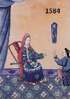 ZWEI ZWEI MALEREIEN AUF REISPAPIER, CHINA, UM 1900, 1 X HERR MIT DIENER, 1 X DAME MIT SCHAUSPIELERIN, BUNT MALEREI, M. JE CA. 30,5 X 20 CM, 1X U. ...