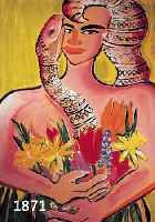 BACHBACH, ELVIRA, GEB. 1951, FRAU MIT BLUMEN, FARBLITHOGRAPHIE, HAND- SIGNIERT UND DAT. 95, NUM. 69/90, CA. 89 X 71 CM