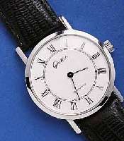 GLASHGLASHÜTTE HERRENARMBANDUHR, DEUTSCHLAND UM 1984, METALL VERCHR., EDELST.-BODEN GEDR., EMAILFARB. KONTRASTZIFFERBL., FORMANKERW., KAL. ...