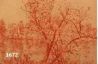 SPIRO, EUGEN, 1874-1972, BLICK AUF EIN GEBÄUDE ÜBER EINEN SEE, RÖTEL- ZEICHNUNG, RE. U. SIGN. UND DAT. 21, CA. 26 X 38 CM, PP, U.GL., R.