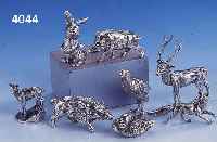 8-TEIL. TISCHDEKORATION: WILDTIERE, 925ER SILBER MASSIV, HANDARBEIT, BEST. AUS HIRSCH, 2 VERSCH. WILDSCHWEINE, REBHUHN, ENTE, FUCHS, HASE UND ...