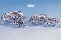 4-T4-TEIL. WILDSCHWEINGRUPPE, TISCHDEKORATION, 925ER SILBER MASSIV, HANDARBEIT, L. BIS CA. 6.7 CM, TOTAL CA. 295G