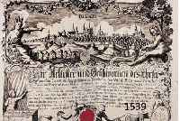 GESELLENBGESELLENBRIEF, IGLAU IN MÄHREN, 1781, AUF HANDGESCHÖPFTEM PAPIER MIT BUGFALTEN, OBEN ANSICHT DER STADT IGLAU MIT PERSONENSTAF- FAGE, ...