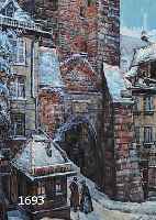 TROST, FRIEDRICH, 1844-1922, WINTERANSICHT IN NÜRNBERG, DER INNERE LAUFER- SCHLAGTURM VON DER INNEREN LAUFERGASSE AUS, AQUARELL AUF PAPIER, RE. ...