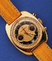 CHRONOSWISS ARMBANDCHRONOGRAPH, SCHWEIZ UM 1968, METALL HARTVERG., EDELST.-BOD. GESCHR., 45 MIN.-STOPPZ., DAT. BEI 6, 17 ST., HANDAUF- ZUG, ...