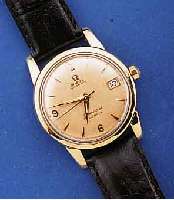 OMEGA HERRENARMBANDUHR AUTOMATIK/SEAMASTER CALENDAR, SCHWEIZ UM 1958, EDELST., STARKE GG-HAUBE, ORIG. BLATT ALTERSBED. FARB. GET. U. Z. RAND LT. ...