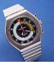 MEMOSAMEMOSAIL ARMBANDCHRONOGRAPH FÜR DEN SEGELSPORT , SCHWEIZ UM 1973, EDELST., EDELST.-BAND, NEUTR. ETUI, BODEN GESCHR., COUNT-DOWN-ANZ. 10 ...