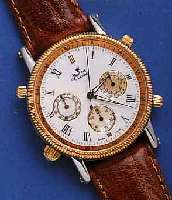 BARONE BARONE ARMBANDUHR MIT CHRONOGRAPHENFUNKTION, DEUTSCHLAND UM 1995, METALL TEILW. RHOD., TEILW. ROTVERG., EMAILFARB. KONTRASTZIFFERBL., ...