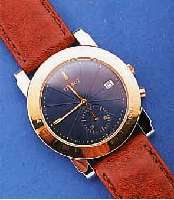TISSOT ARMBCHRONOGRAPH, UNGETR. LAGERWARE, SCHWEIZ UM 1997, EDELST. POL., LÜN., DRÜCKER U. KRONE ROSEVERG., NEUTR. LEDERBD., SAPHIR- FLACHGL., ...