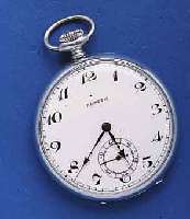 ZENITH HERRENTASCHENUHR, SCHWEIZ UM 1938, METALL VERCHR., PERF. EMAILBL. SIGN., GEBL. ORIG.-STIL-FORM-ZEIGER, ORIG.-ZUST., ALTERS- BED. BER., 15 ...