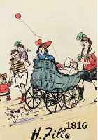 ZILLZILLE, HEINRICH, 1858-1929, SINGENDE KINDER MIT KINDERWAGEN, LITHOGRAPHIE VON 1924, IM STEIN SIGNIERT, VOM KÜNSTLER HANDKOLORIERT, CA. 27 X ...