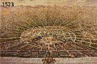 KUPFERSTICH, FISCHER, UM 1770, ANSICHT VON KARLSRUHE, BUGFALTEN, ALTKOLORIERT, L. RISSIG BZW. ALTERSSCHÄDEN, GEBRÄUNT UND STOCKFLECKIG, BEZ.: ...