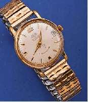 GLASHÜTTE HERRENARMBANDUHR, AUTOMATIK M. DATUM , DEUTSCHLAND UM 1964, METALL, ROSE-VERG., BER., EDELST.BOD. AUFGED., METALLBD. SEK., 23 ST., ...