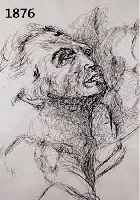 FRIELING, FLORIAN, FEDERTUSCHE, RE. U. SIGN. U. DAT. 1981, PORTRAIT EINES AUFSCHAUENDEN MANNES, UNTER GLAS GERAHMT, GRÜNES PP, MAßE CA. 39X29 CM