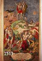 KOLORIERTER KUPFERSTICH, JOH. BAP. HOMANN NÜRNBERG, 16. JH., DECKBLATT EINES ATLAS MIT ALLEGORISCHEN FIGUREN, GEBRÄUNT, KNITTERFALTIG, RÄNDER ...