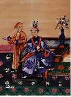 CHINESISCHER KÜNSTLER, UM 1900, HÖFISCHE SZENE, TEMPERA/REISPAPIER, MIN. BESCH., CA. 32 X 20,5 CM, UNTER GLAS GER.