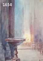MAMBLMAMBLOT, FRANZÖSISCHER AQUARELLIST 19./20. JH., WEIHWASSERBECKEN DER KIRCHE LE NIZIER IN LYON, AQUARELL, SIGN., VERSO FRZ. BEZ., ...