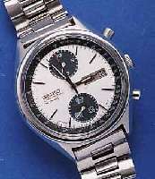SEIKO ARMBANDCHRONOGRAPH AUTOMATIK, JAPAN UM 1974, EDELST., EDELST.-ORIG.-BAND, 30- MIN.- U. 12-STD.-STOPPZÄHLER, TAG U. DATUM, OHNE PERM. SEK., ...