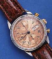 JAQUES LJAQUES LEMANS ARMBANDCHRONOGRAPH AUTOMATIK MIT TAG UND DATUM, SCHWEIZ UM 1997, EDELST. POL., BEIDS. MINERALVERGL., REF.-NR. 486, DRÜCKER ...