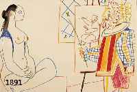 PICASSO, PABLO, DER MALER UND SEIN MODELL, FARBLITHOGRAPHIE AUS: THE HUMAN COMEDIE, MOURLOT PARIS 1954, RÄNDER LEICHT GEBRÄUNT, CA. 24 X 32 CM, ...