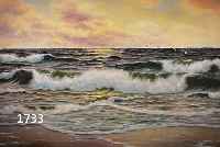 MARTINSEN, HELMUTH, SYLTER KÜNSTLER 2. HÄLFTE 20. JH., TIEFSTEHENDE SONNE ÜBER TÜRKISFARBENEN ANROLLENDEN WELLEN AM STRAND, ÖL/LWD., SIGN. U. ...