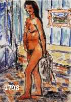 BOGDBOGDANOVIC, BORESLAV, 1899-1970, STEHENDER WEIBLICHER AKT IM BADE, WACHS- KREIDE, LI. U. SIGN., CA. 42 X 30 CM, PP, U.GL., R.