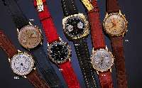 LEMANIA LEMANIA ARMBANDCHRONOGRAPH UTI/105, SCHWEIZ UM 1952, METALL VERG., EDELST.-BODEN GEDR., BLATT VERS., ALTERSBED. ZUM RAND ZU L. FL., ...