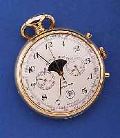 GOLANA HERRENTASCHENUHR/CHRONOGRAPH, M.MOND- PH.U.DAT., SCHWEIZ UM 1980, MET.HART VERG., EDELSTAHL BOD.U.GLASRD. AUFGEDR., MONDPH.-KOR. AUSSEN NEUN, ...