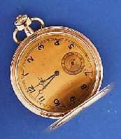 HERRENTASCHENUHR SAVONETTE, SCHWEIZ/DEUTSCHL AND UM 1925, GG 585/000, BD. SCHALEN STREIFEN- DEKOR, MONOGR.-SPIEGEL FREI, METALLZIFFERBL. ERS., GEBL. ...