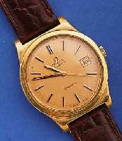 OMEGA HERRENARMBANDUHR, AUTOMATIK, GENEVE, METALL HART VERG., EDELST.BOD. GESCHR., DAT. M. SCHNELLKOR. DURCH 2-FACH RASTENDE KRONE, WERK VERG., ...