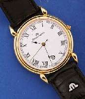 MAURICE LACROIX HERRENARMBANDUHR, REPLICA, 40ER JAHRE, GEFERTIGT UM 1996, METALL, RUND- GEH., HART VERG., TROPFENFÖRMIGE BANDANST., EMAILFARB. ...