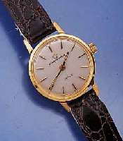 ETERNA MATIC DAMENGOLDUHR SERIE SAHIDA, GG 750/000, BOD. AUFGEDR., BEI FERTIGST. WASSER- GESCH., AUßER LEDERBD. ORIGINALZUST., VERSILB. BL., ...