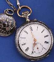 HERRENTASCHENUHR, SCHWEIZ/DEUTSCHLAND UM 1912, TULASILBER (800), LÜN. U. BOD. IM STERNENDEKOR, PERF. EMAILBL., KL. SEK., 10 ST. , ...
