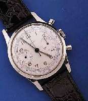 GALLET ARMBANDCHRONOGRAPH, SCHWEIZ UM 1964, METALL VERCHR., EDELST.-BODEN U. GLASR. GEDR., VERS. BLATT ZUM RAND ZU L. FL., TACHYMETER- SKALA AUF ...