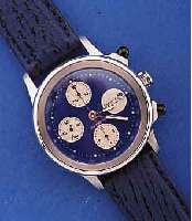 AUGUSTE REYMOND ARMBANDCHRONOGRAPH, AUTOMATIK, SCHWEIZ, UNGETR. LAGERW., 2000, HAIFISCH- LEDERBD., EDELST.STIFTSCHL., ETUI, BED.ANL., ...