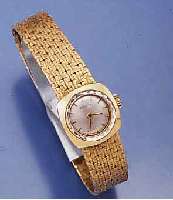 NIVADA DAMENGOLDBANDUHR, SCHWEIZ UM 1970, GG 750/000 INCL. GG-BD., NEUTR. ETUI, BOD. AUFGE- DR., BL. VERSILB., RUNDANKERWERK VON ETA, 17 ST., ...