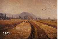 REISINGER, H. STUTTGARTER KÜNSTLER, LANDSCHAFTSDARSTELLUNG MIT BAUERN UND ARBEITER BEI DER ERNTE, 70 X 98 CM